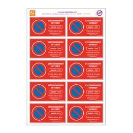 AUA SIGNALETIQUE - Lot de 4 Planches de 10 Autocollants - Stationnement Interdit - Vitre Voiture -95x50 mm - Autocollant Normal - Message Courtois