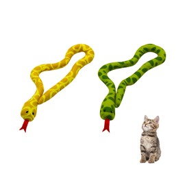 Andiker 2PCS Snake Cat Toys, 23.6 Inches Long Realistic Snake Shape Cat Plush Toy with Bite-Resistant Fabric Interactive Cat Toy for Indoor Cats Kittens to Bite Chew Keep Teeth Clean (Yellow&Green)