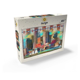 MyPuzzle Vintage Boston Harbor Skyline - Patriotic Retro City Art - Premium 100 Piece Jigsaw Puzzle for Adults