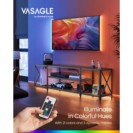 VASAGLE TV Stand with Power Outlets and LED Lights, for TVs up to 60 Inches, Entertainment Center with Open Storage Shelves, TV Console Table for Living Room, Rustic Brown and Ink Black ULTV121K01