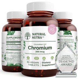 Natural Nutra GTF Chromium Polynicotinate with ChromeMate, Supports Body Metabolism, Promote Body Health, Cardiovascular Health 200 mcg, 60 Vegan Tablets