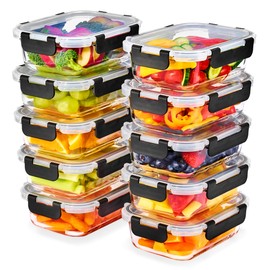 Sorbus 20pc Glass Meal Prep Containers Set – 10 Glass Food Storage Containers (21.3oz, 2.6 Cups) with Airtight Lids – Freezer, Dishwasher, and Oven Safe – Reusable Containers for Meal Prep and Storage