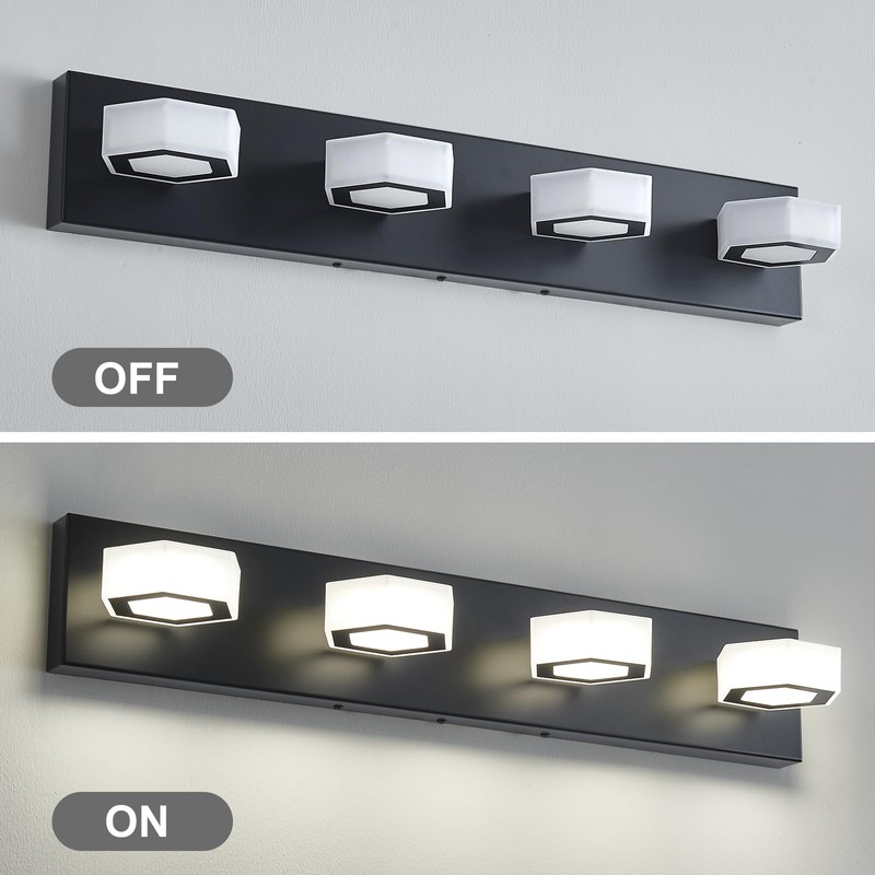 Lanhall 4-Light LED Bathroom Light Fixture Modern Black Vanity Light