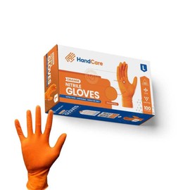 HandCare Orange 8 Mil Nitrile Disposable Gloves, Latex-Free, Diamond Textured Grip for Mechanic, Work & Cleaning Use