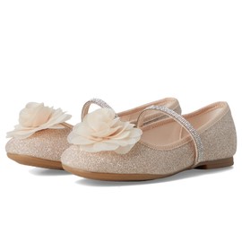 Nina Girls Jory (Little Big Kid) Ballet Flat W/Flower, Natural Sparkle Fabric, 2