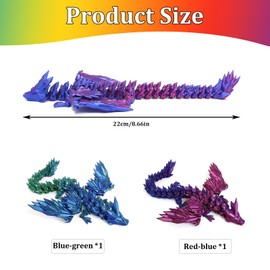 Pack of 2 3D Printed Dragon Movable Joints 3D Print Dragon with Wings Colourful Crystal Dragon Toy Easter Surprise Dragon Desk Toy Dragon Ornament for Cars, Offices, Homes