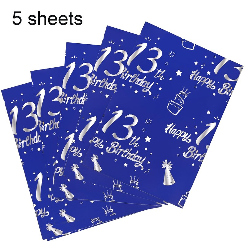 QRTDXP Navy Blue 13th Gift Wrapping Paper Sheets,5pcs 50 *