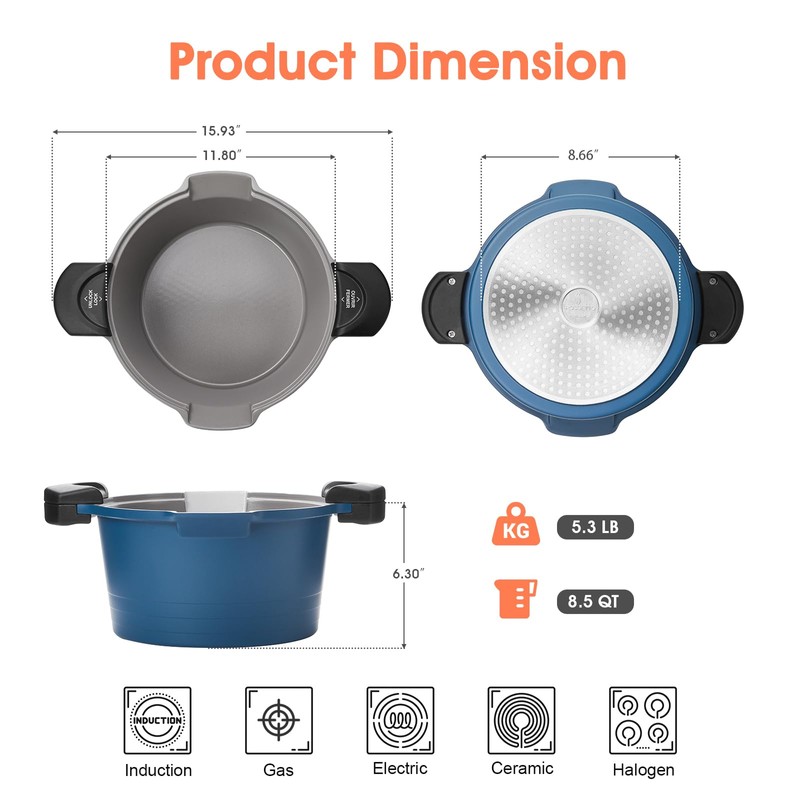 ACTIV CUISINE 8.5qt Pasta Pot with Strainer Lid, Cast Aluminum
