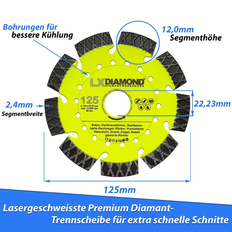 LXDIAMOND Diamond Cutting Disc 125 mm x 22.23 mm -