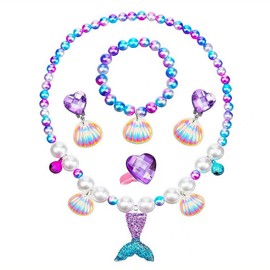 Mermaid Necklace Bracelet Set - Princess Party Accessories for Girls - Mermaid Jewelry Birthday Decorations Gift (Necklace Set)
