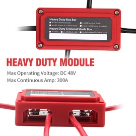300A Bus Bar Box 12V 24V 48V DC Terminal Studs 4XM8(5/16") Heavy Duty Bus Bar Power Distribution Block for RV Car Truck Battery Marine Automotive, Red