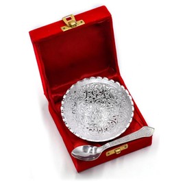 NOBILITY Bowl Spoon Set Silver Plated Light Weight with Red Velvet Box Friends Family Corporate Gift Items Dessert Dry Fruits Serving Diwali Christmas Eid Wedding Return Home Decoration Gifts