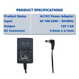 Evertech 12V DC 1.5A Power Supply Adapter 1500mA Wall Charger for 12 Volt Electronics UL