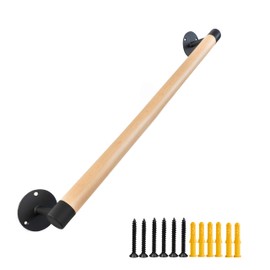 Purife 3 FT Wood Grab Bars Wall Mount Hand Rails for Indoor Stairs- Metal Support Wooden Staircase Handrails, Interior Stair Railings, Exterior Steps Banister Hand Railing, Safety Handle for Elderly