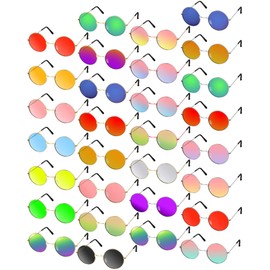 Weewooday 30 Pairs Round Hippie Sunglasses Retro Colored Hippie Glasses 60s 70s Trendy Sunglasses Metal Frame Circle Glasses Reflective Lens Sunglasses for Women Men, Multicolored