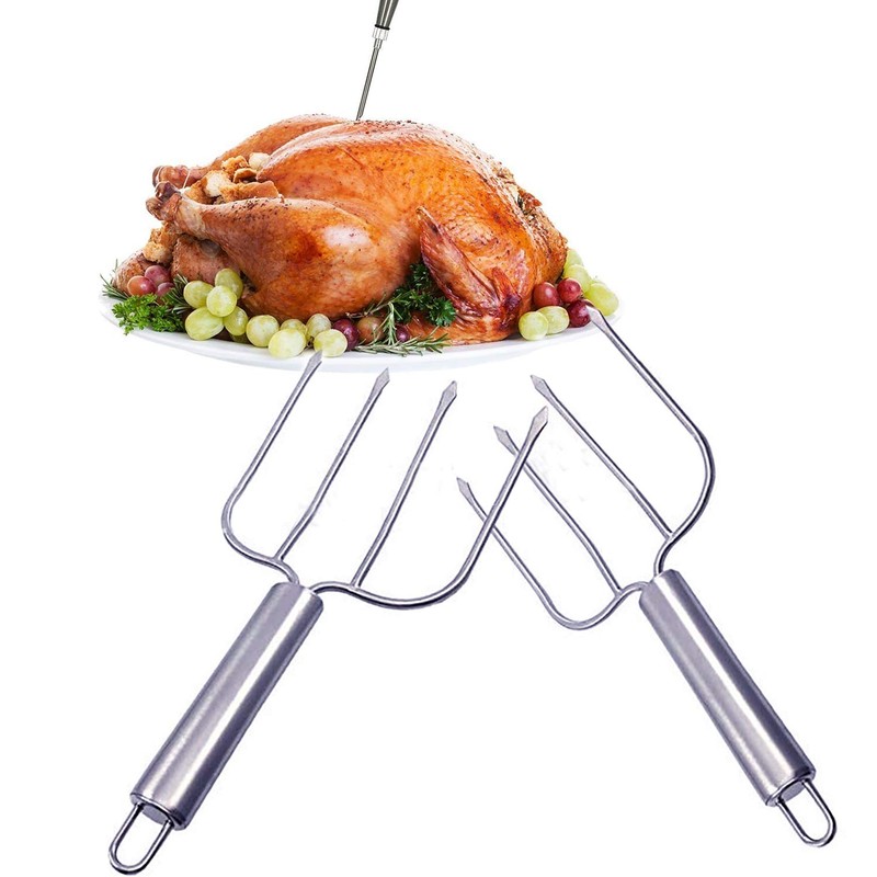 Stainless Steel Poultry Lifters Set of 2.Meat Fork, Roaster Poultry