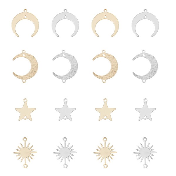 SUPERFINDINGS Pack of 32 8 Styles Brass Links Pendant Connectors