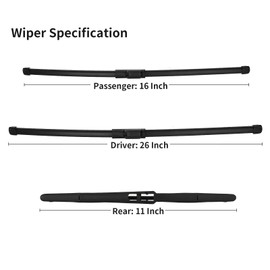 WINNERS Windshield Wiper Blades for Kia Sportage 2017 2018 2019 2020 2021 2022, OEM Quality Windshield Wipers 26'' 16'' and Rear Wiper Blade 11 Inch, Replacement Wipers Pack of 3