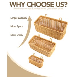 AceList Wall Hanging Basket, Boho Style Hand-Woven Hanging Storage Baskets - Set of 3, Ideal for Boho Room Decor, Kitchen, Garden, and Living Room