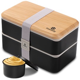 Sinnsally Lunch Boxes,1400ML Stackable Bento Box for Adults,Leak-Proof Lunch Container with Compartments,Japanese Style Lunchbox with Sauce Pot Cutlery Set,Microwaveable Safe