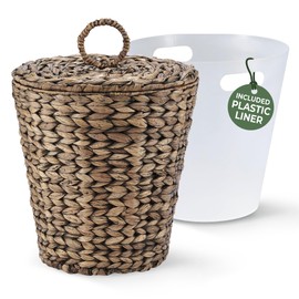84ECO 3 Gallon Black Wicker Trash Can with Lid and Liner