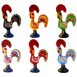 Galos 1.5 Inch Good Luck Portuguese Rooster Barcelos Metallic Figurine for Kitchen Decor - Set of 6, 1.5 Inch Tall, 10-1-3.5-SET