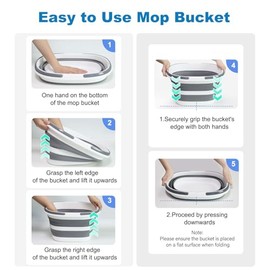 16L Collapsible Mop Bucket with Handles - Space Saving Foldable Silicone Tub for Cleaning, Laundry, Storage - Portable Wash Basin for Home & Car - 4.2 Gallon Compact Utility Bucket