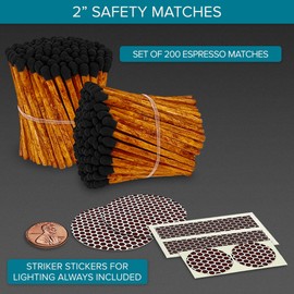 Thankful Greetings Brown Stick Black Tip Decorative Matches | 200+ Artisan 2” Safety Espresso Style Matchsticks with Adhesive Strikers | Great for Home Decor & Candle Lovers