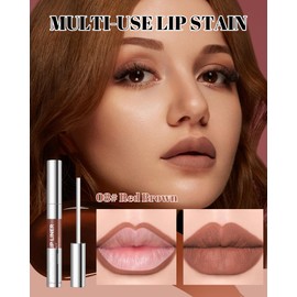 Peel Off Lip Liner Lip Stain, Red Brown Matte Long Lasting Liquid Lipgloss, Waterproof Transfer-Proof, Tattoo Peel Off Lips Tint, Highly Pigmented Lipliner Lipstain for Women, for All Skin Types-08