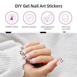 DUKASOU Semi Cured Gel Nail Strips, 28 pcs Gel Nail Stickers Full Nail Wraps, Work with Any UV Lamp, Salon-Quality, Long Lasting, Includes Prep Pads, Nail File & Wood Stick (Pink Cow)