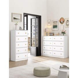 Nicehill White Dresser for Bedroom with 5 Drawers Wooden Dresser Storage Tower, Chest of Drawers for Closet, Living Room, Hallway, Entryway, Fabric Drawer (White)