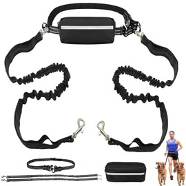 Jogging Lead for 2 Dogs with Belly Strap, Jogging Lead in Black, Dog Jogging Lead, Hands-Free Dog Lead, Jogging Lead for 2 Dogs, Adjustable Exercise Lead, Waist Strap, Dog Lead, for 2 Dog Jogging
