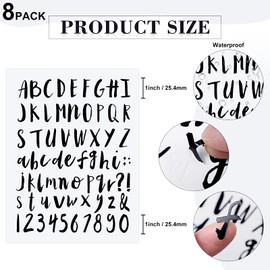 552 Pcs 8 Sheets Vinyl Letters Numbers Stickers Kit Self Adhesive Cursive Alphabet Numbers Sticker for Scrapbooking Signs Mailbox Water Bottle DIY Craft Classroom Decor(1 Inch,Black)