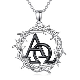 ZPMMPZ Alpha Omega Necklace 925 Sterling Silver Thorn Pendant Christian Symbols Jewelry Gifts for Women Men