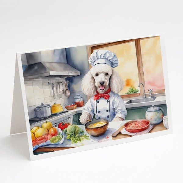 Caroline's Treasures White Poodle The Chef Greeting Cards Pack of