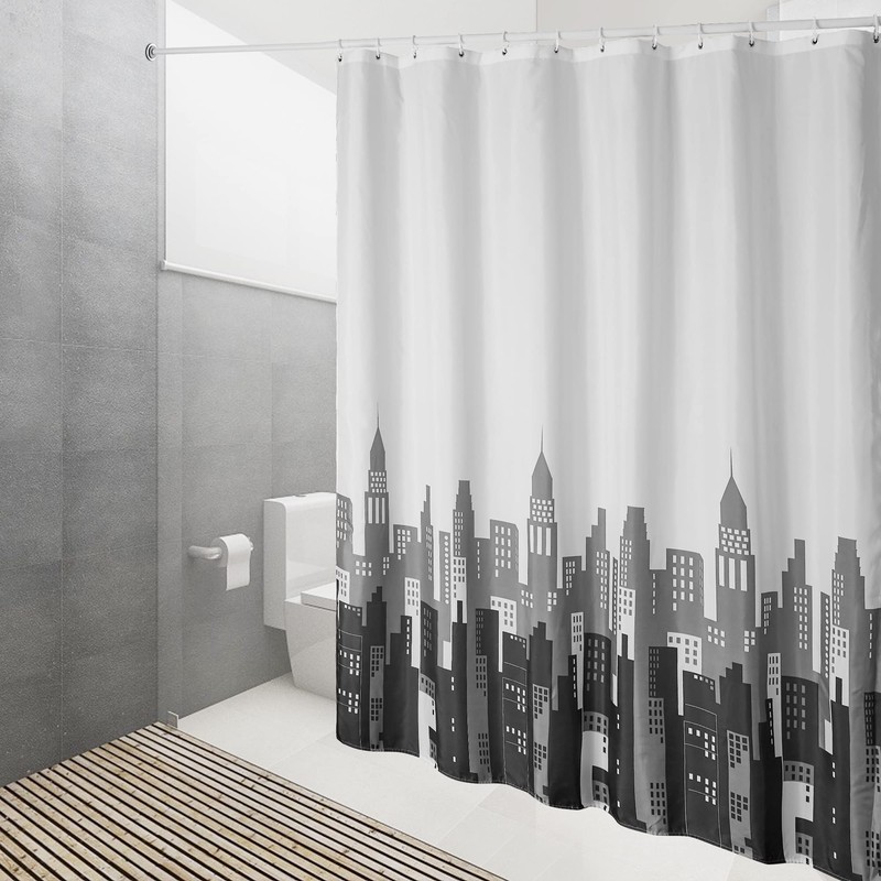DUFU Waterproof Shower Curtain, Washable, Quick-Drying Textile Fabric, Polyester Bath