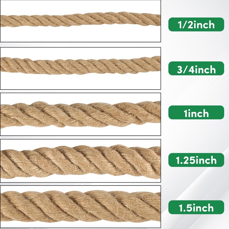 Manila Rope 1.25in x 50ft, Twisted Rope 1.25inch Natural Hemp