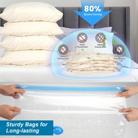 Pack of 4 Vacuum Bags for Clothes Travel, 70 x 50 cm Vacuum Bags for Clothing, Compression Bags with Hand Pump, Vacuum Storage Bag, Space Saving Travel Accessories, Clothes Bag