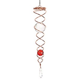CIM Metal Deco Wind Chime - Crystal Twister Copper - red - Wind Spinner 6x35cm, balls: Ø5cm/Ø3cm - incl. hook, ball bearing swivel, nylon cord, 2 glass balls and facet cut glass drop