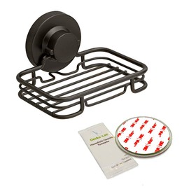 Gecko-Loc Soap Dish Suction mounting Bath soap bar Holder for Bathroom, Metal Bath Shower Bathtub Wall Tile or Kitchen Sink soap or Sponge Dishes - Black