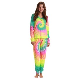 #followme Tie Dye 2 Piece Jogger Thermal Pajama Set for Women 6862-10575-XS