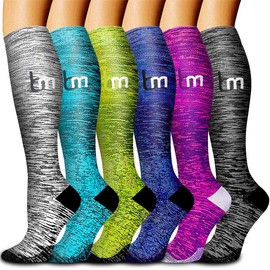 bropite Calcetines de compresión para mujeres y hombres, 6 pares de calcetines de compresión de cobre de soporte de 20 a 30 mmhg, adecuados para atletismo, Calcetines de compresión multicolor 04, S-M