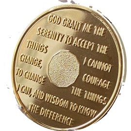 1 Year AA Medallion 22K Gold Plated Sobriety Chip