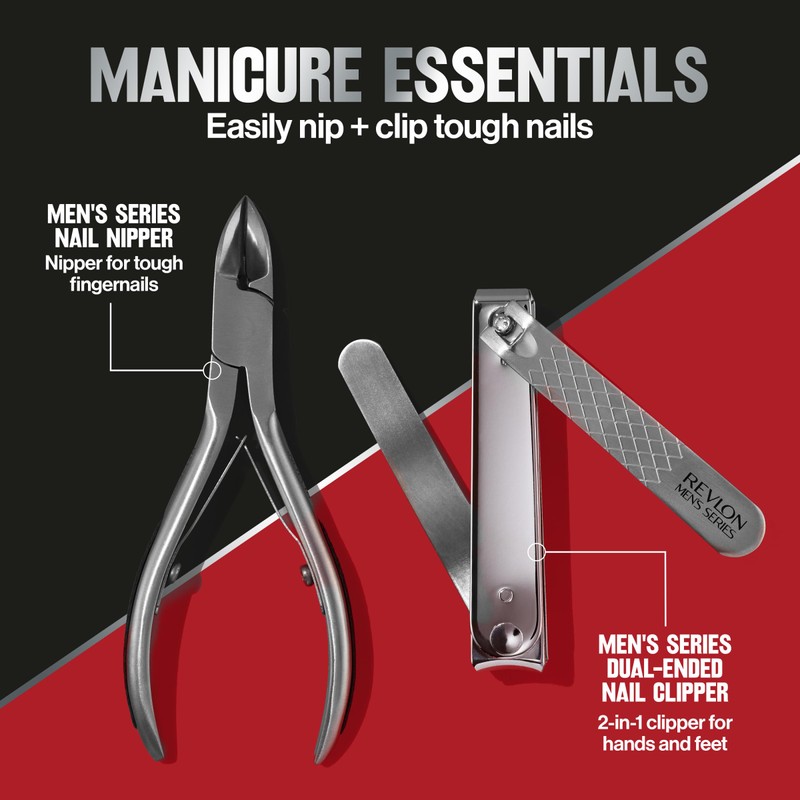 Revlon Dual-Ended Nail Clipper for Men, Straight and Curved Edges,