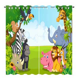 SHUIZHIHE Safari Animals Blackout Curtains Set of 2-3D Jungle Print with Gorilla, Lion & Elephant, Colorful Wildlife Drapes for Kids Bedroom, Thermal Insulated(W117cm (46") x D183cm (72"))