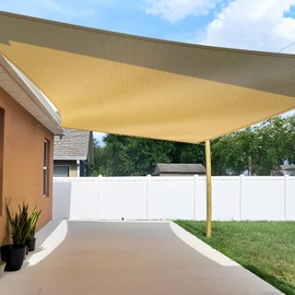 TANG Sun Shade Sail 14'x16' Sand Rectangle Sunshade Cloth UV Block Permeable Sail for Outdoor Patio Garden Pergola Gazebo Deck
