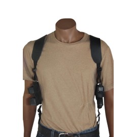 Barsony Black Leather Shoulder Holster w/Double Magazine Pouch for HK VP9, 40 4" Left