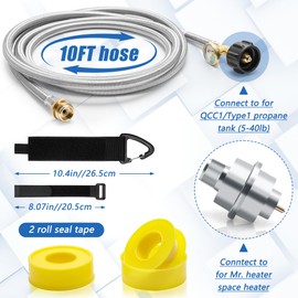 10ft Propane Fuel Filter with Gauge and Hose, Luxiv Stainless Braided Propane Adapter Hose with Detachable F273699 Fuel Filter for Mr Heater Buddy/Big Buddy, QCC1/Type1 Propane Adapter Filter