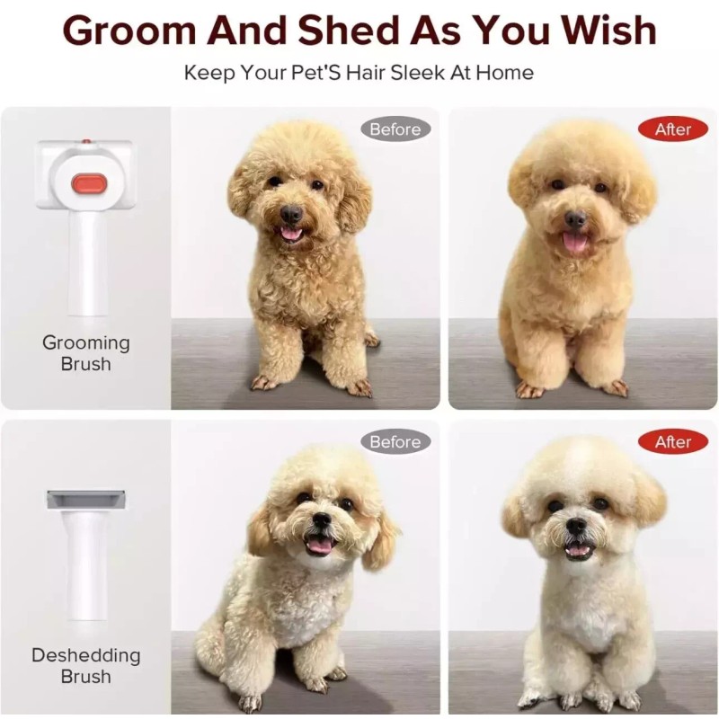 GROMCLIP Quiet Pet Grooming Vacuum Kit 1.8L 3 Suction Modes,