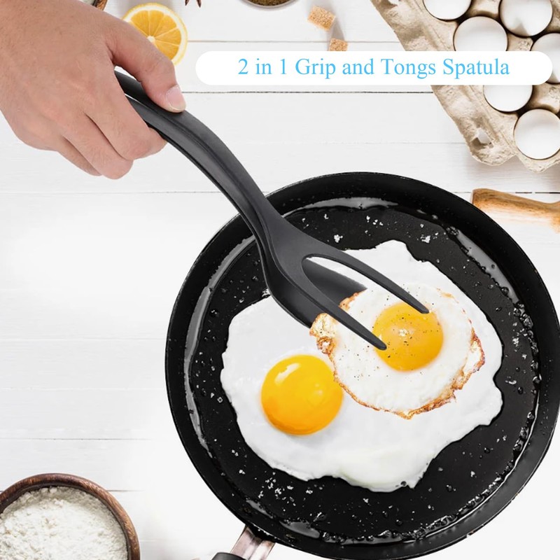 LIAMGUS Black Fried Egg Flipper, 2 in 1 Spatula, Egg